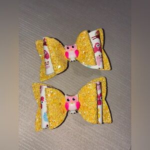 Yellow Glitter Owl Hair Bows